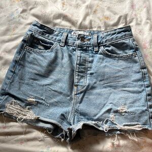 Zara Women's Distressed Light Blue Jean Shorts